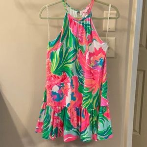 Lilly Pulitzer Pink and Green Floral Midi Dress